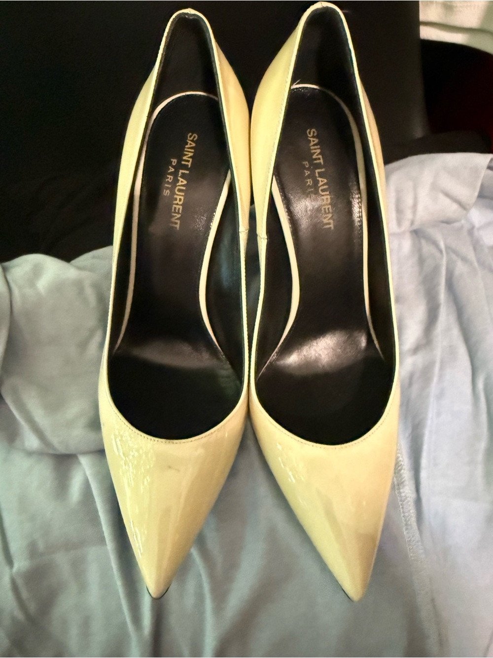 Saint Laurent Cream Patent Pointed Pumps